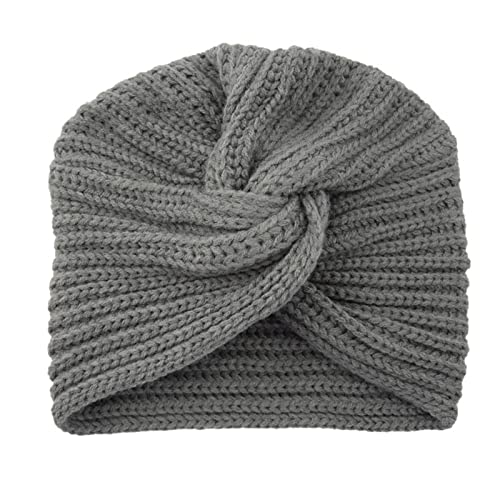 Turban Hut Headwrap für Frauen Haar Turban Schal Kopf Warp Frauen Hut Gestrickt Herbst Winter Stretchy Dome Beanie Headwrap für den täglichen Gebrauch, dunkelgrau, 7 1/2-7 3/4 von Benoon