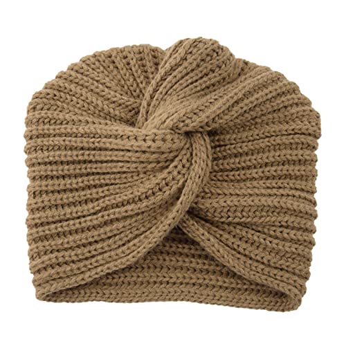 Turban Hut Headwrap für Frauen Haar Turban Schal Kopf Warp Frauen Hut Gestrickt Herbst Winter Stretchy Dome Beanie Headwrap für den täglichen Gebrauch, khaki, 7 1/2-7 3/4 von Benoon