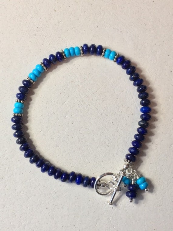 Lapislazuli, Magnesit Und Silber Armband von BensonHandcrafted