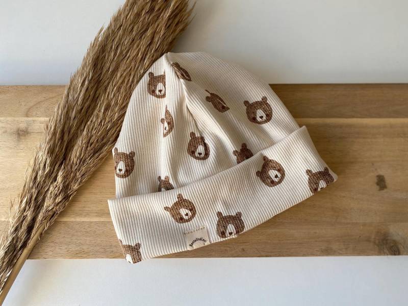 Beanie Mütze Kinder Baby Bären Junge Tiere Bärchen Boy Herbst Rib Jersey von BenteUndLevi