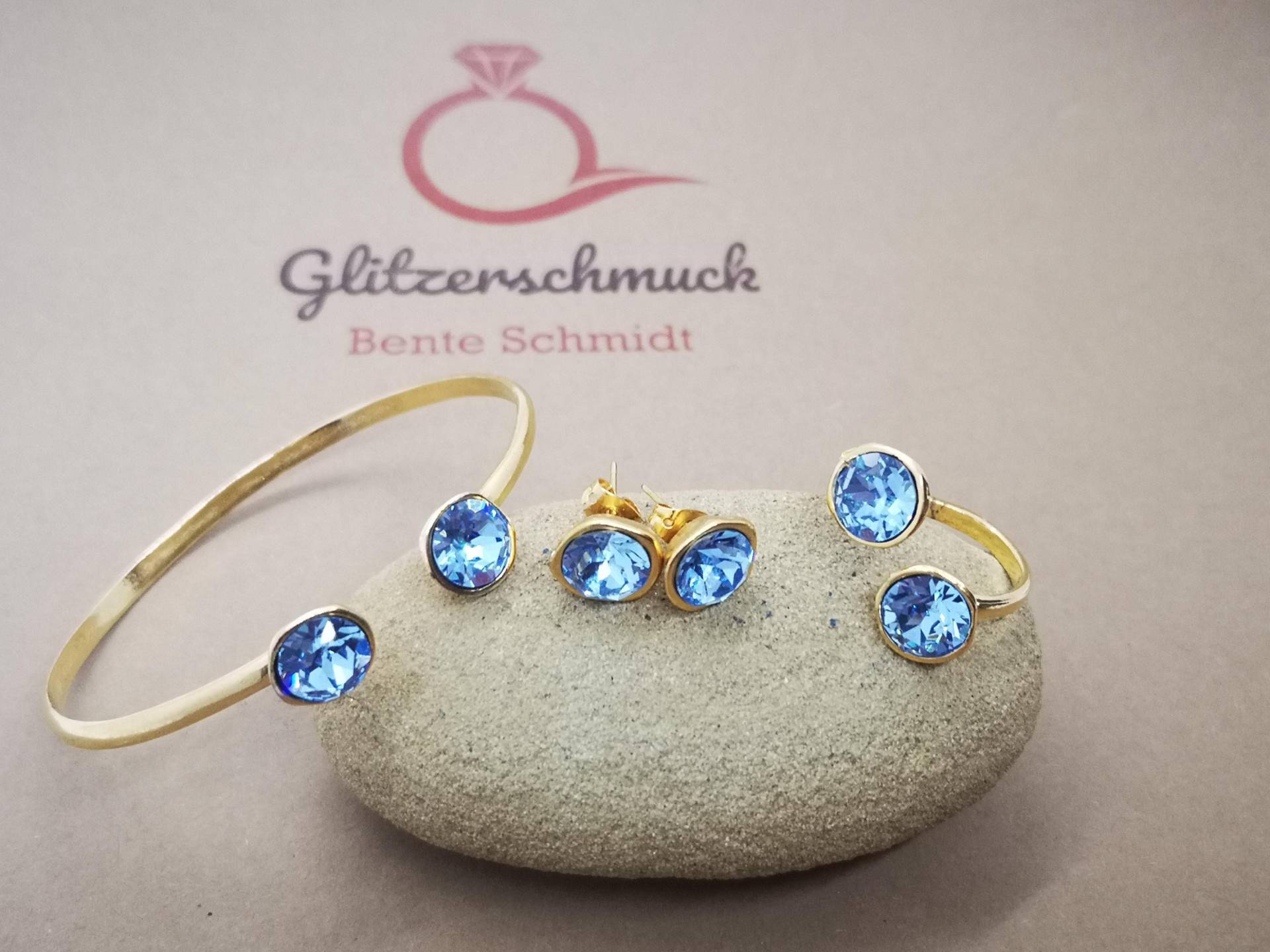 Glaskristall Schmuck Damen Silber Gold Roségold - Ohrstecker Ring Armreif Geschenk von BentesGlitzerschmuck