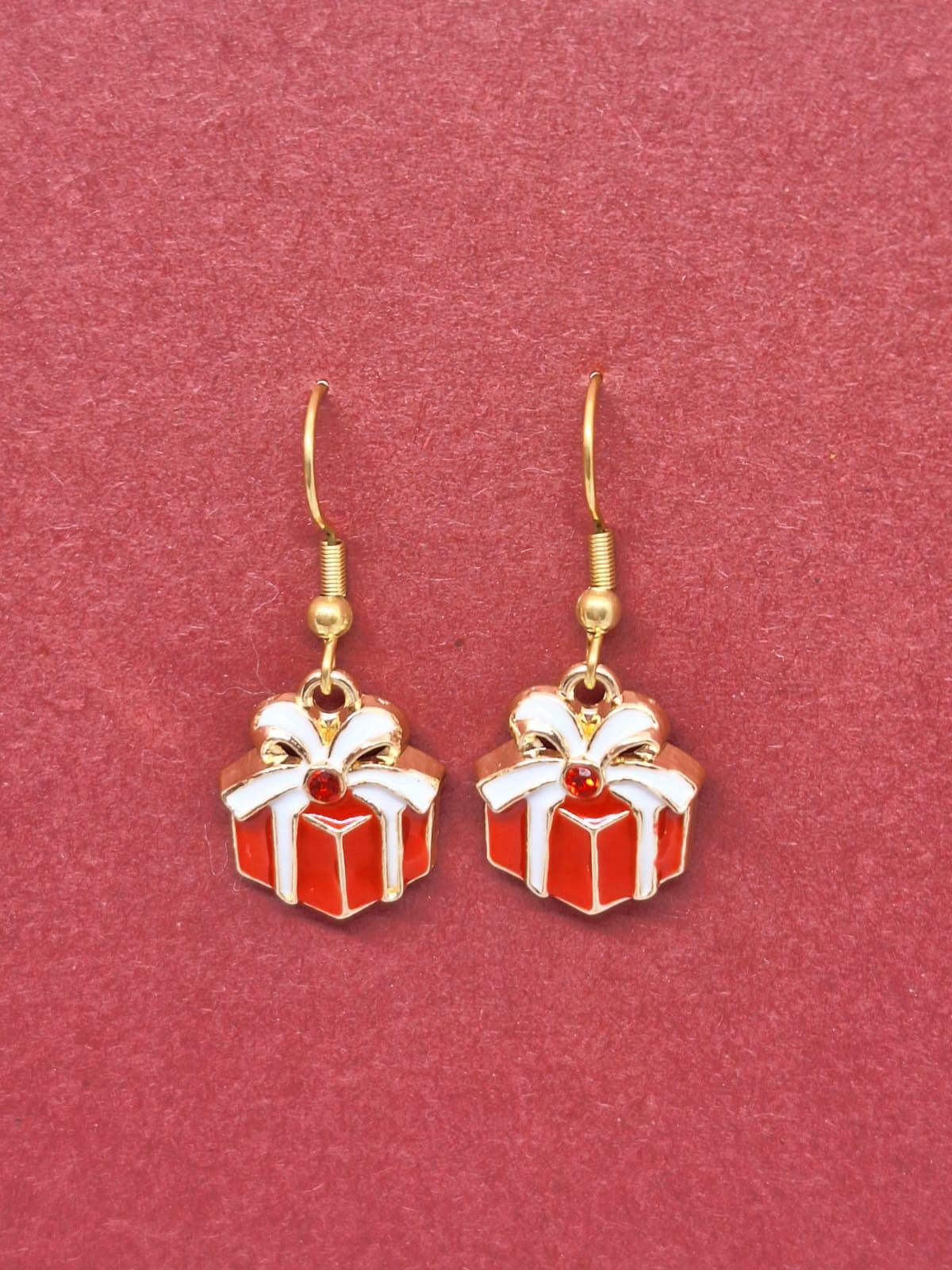 Weihnachtsohrringe Damen Rot Weiß Gold - Ohrhänger Geschenkbox Design von BentesGlitzerschmuck