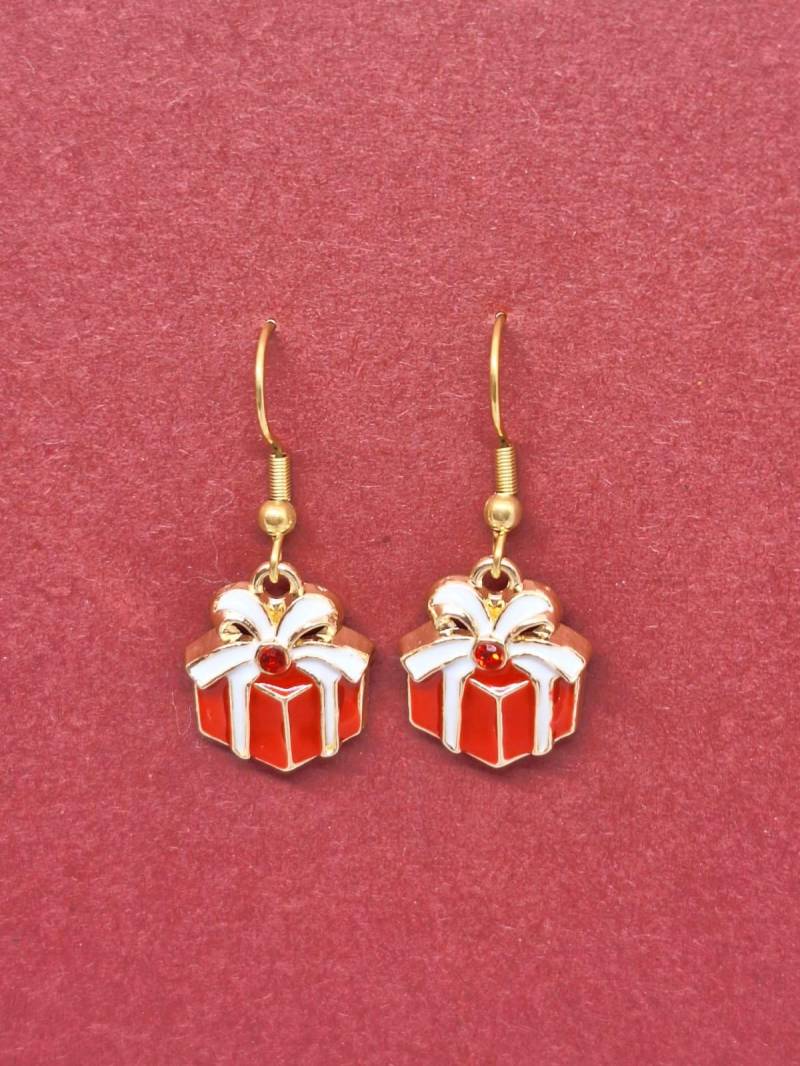 Weihnachtsohrringe Damen Rot Weiß Gold - Ohrhänger Geschenkbox Design von BentesGlitzerschmuck