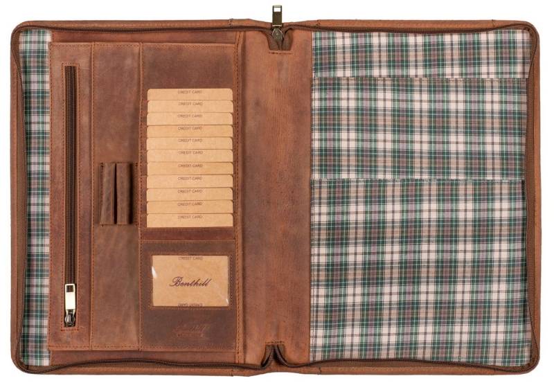 Benthill Aktenmappe A4 Mappe Arbeitsmappe Konferenzmappe Echt Leder Schreibmappe, Kartenfächer Münzfach Reißverschlussfach von Benthill