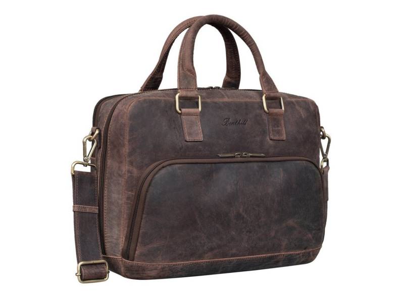 Benthill Aktentasche Echt Leder Laptoptasche Notebooktasche Aktentasche Vintage Groß Herren, Schultergurt / Umhängegurt Reißverschlussfach von Benthill