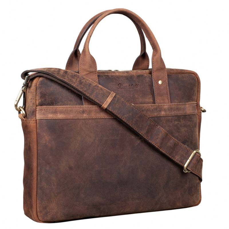 Benthill Aktentasche Echt Leder Schultertasche Herren Damen Laptoptasche Umhängetasche, Schultergurt / Umhängegurt Reißverschlussfach von Benthill