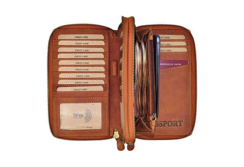 Benthill Geldbörse Damen Herren Groß Echt Leder Portemonnaie XXL RFID Dokumententasche, RFID-Schutz Münzfach Kartenfächer Handy-Fach Reißverschlussfach von Benthill