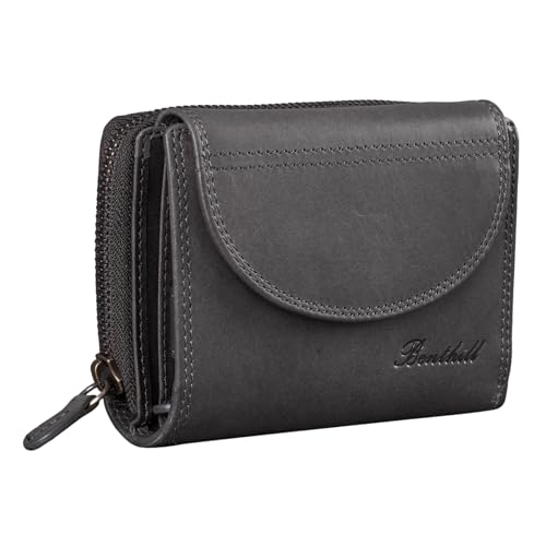 Benthill Damen Geldbörse Echtleder - Kompakte Lederbörse mit viel Platz - Hochwertiger Frauen Geldbeutel mit vielen Fächern, Farbe:Grau von Benthill