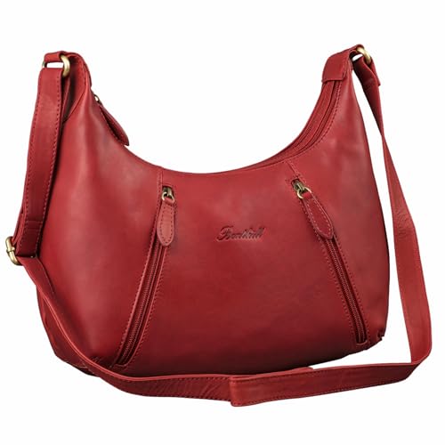 Benthill Damen Handtasche Leder - Damentasche aus Rindsleder - Umhängetasche mit Reißverschluss - Vintage Frauen Schultertasche, Farbe:Rot von Benthill