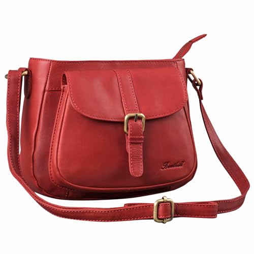 Benthill Damen Handtasche Leder - Shopper aus weichem hochwertigem Echt-Leder - Vintage Fashion Bag Beutel - Schultertasche - Umhängetaschen, Farbe:Rot von Benthill