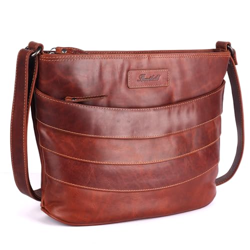 Benthill Damen Handtasche Leder - Shopper aus weichem hochwertigem Echtleder - Vintage Fashion Bag Beutel - Umhängetaschen - Schultertasche, Farbe:Braun von Benthill