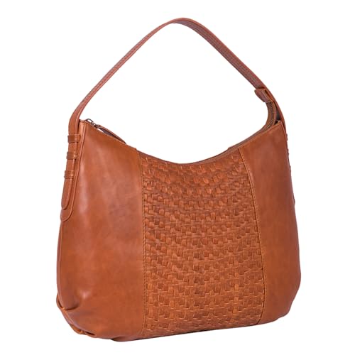 Benthill Schultertasche Damen Echt Leder | Henkeltasche aus hochwertigem Rindsleder | Kleine Vintage Hobo Bag Beutel mit geflochtenem Muster, Farbe:Braun von Benthill