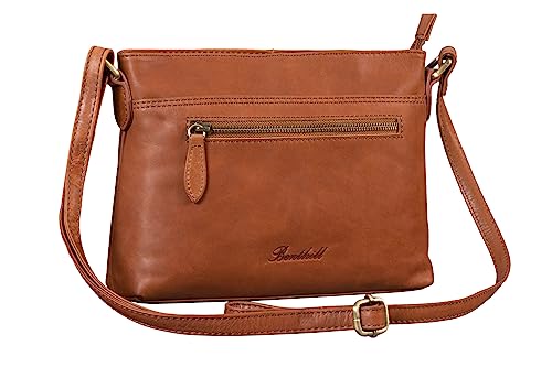 Benthill Damen Handtasche aus Echt-Leder - Schultertasche aus Rindsleder - Tasche mit Reißverschluss - Vintage Ledertasche/Umhängetasche, Farbe:Braun von Benthill