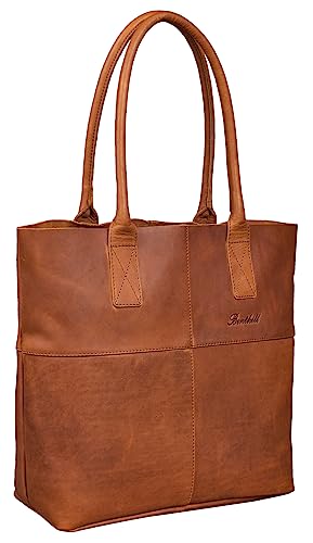 Benthill Shopper Leder Damen | Einfache Schultertasche ohne Reißverschluss | Vintage Handtasche aus echtem Rindsleder | Hochwertiger Beutel, Farbe:Braun von Benthill