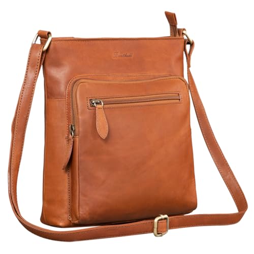 Benthill Damen Shopper Leder - Tasche aus echtem Rindsleder - Handtasche mit Reißverschluss - Schultertasche/Ledertasche - Vintage Umhängetasche, Farbe:Braun von Benthill