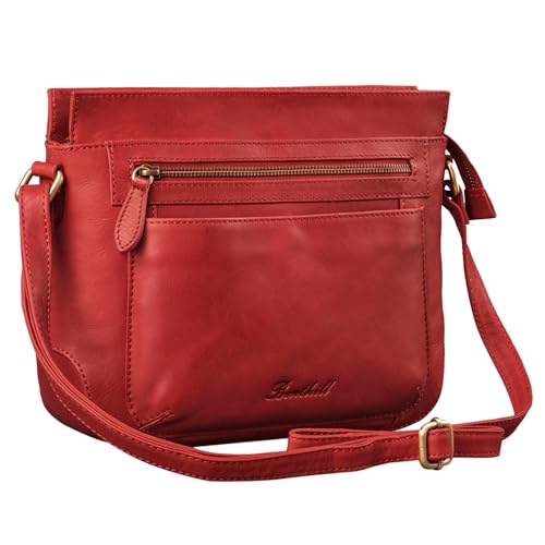 Benthill Echt Leder Damen Schultertasche | Vintage Umhängetasche aus weichem Rindsleder | Ledertasche für Frauen | Kleine Damentasche, Farbe:Rot von Benthill