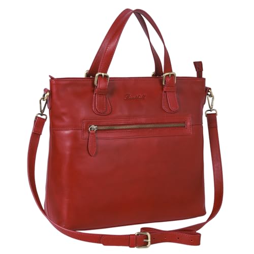Benthill Echt Leder Handtasche Damen | Henkeltasche aus hochwertigem Rindsleder | Vintage Frauen Schultertasche | Umhängetasche, Farbe:Rot von Benthill