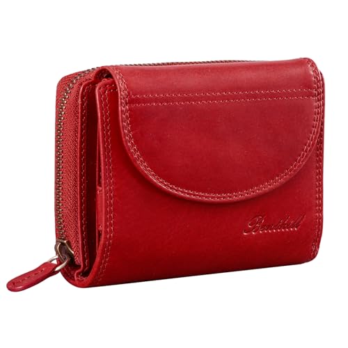 Benthill Damen Geldbörse Echtleder - Kompakte Lederbörse mit viel Platz - Hochwertiger Frauen Geldbeutel mit vielen Fächern, Farbe:Rot von Benthill