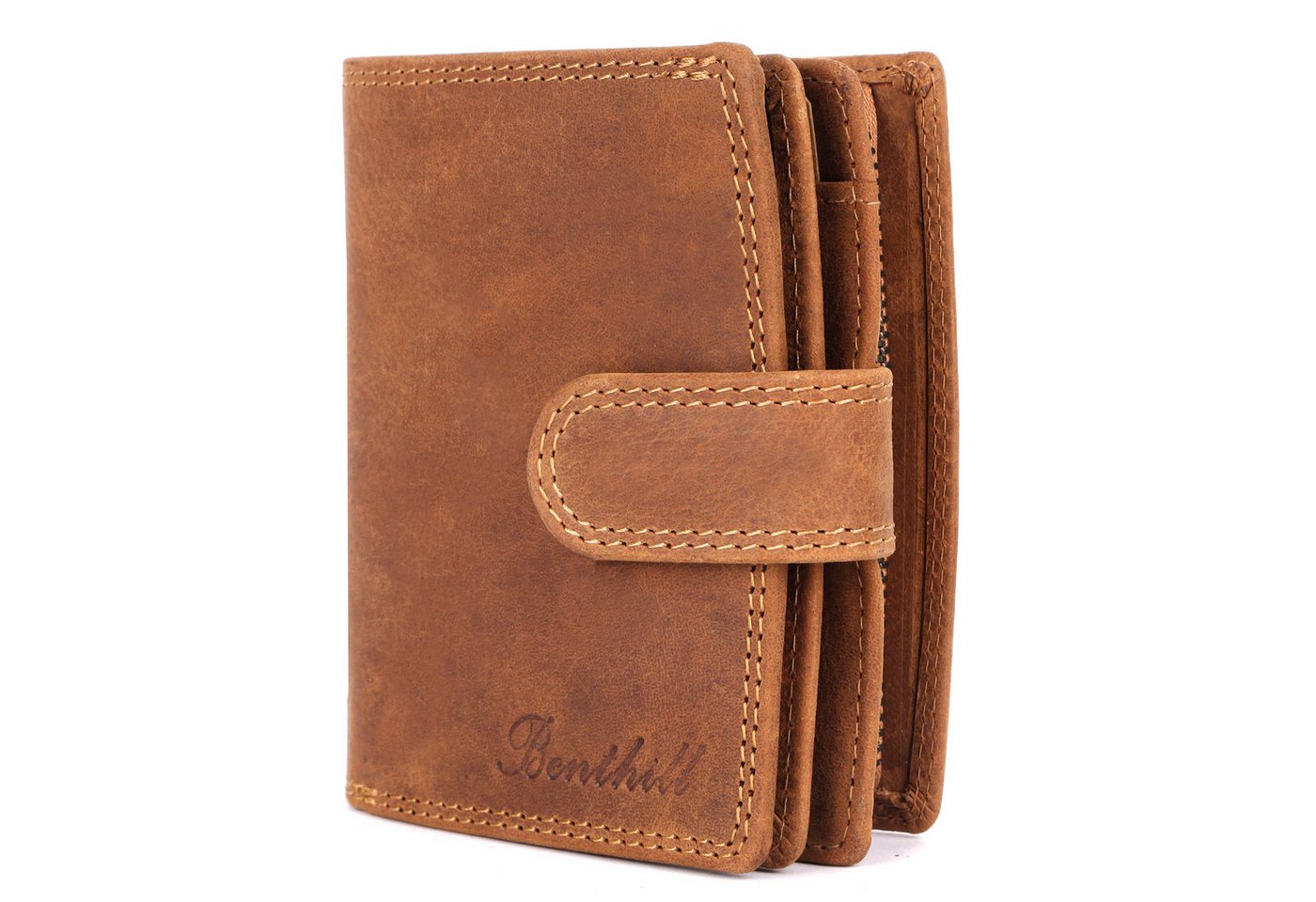 Benthill Geldbörse Damen Echt-Leder Geldbeutel RFID Portemonnaie Frauen Portmonee Leder, RFID-Schutz Kartenfächer Münzfach Reißverschlussfach von Benthill