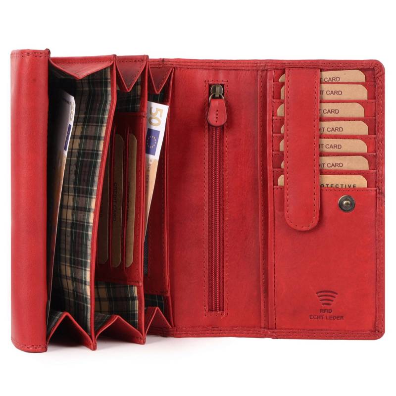 Benthill Geldbörse Damen Echt Leder XL RFID Portemonnaie Portmonee viele Kartenfächer, RFID-Schutz Kartenfächer Münzfach Reißverschlussfach von Benthill