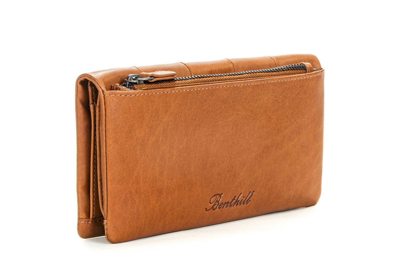 Benthill Geldbörse Damen Echt Leder Portemonnaie Groß RFID Vintage Geldbeutel Clutch, RFID-Schutz Kartenfächer Münzfach Reißverschlussfach von Benthill