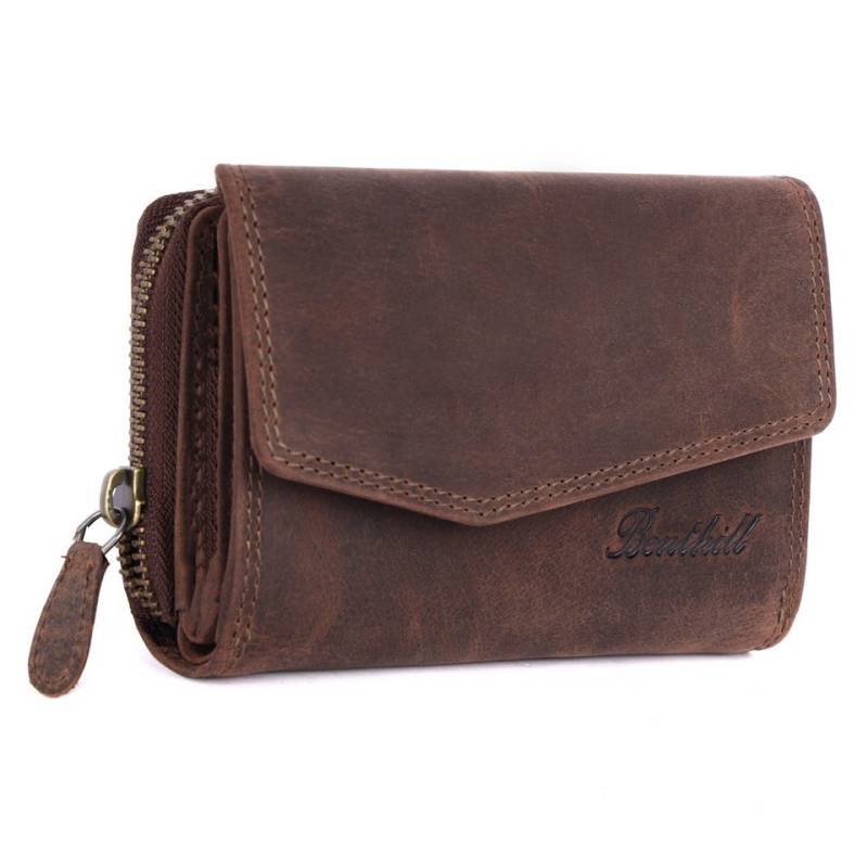 Benthill Geldbörse Damen Echt-Leder Portemonnaie RFID Portmonee viel Kartenfächer Vintage, RFID-Schutz Kartenfächer Münzfach Reißverschlussfach von Benthill