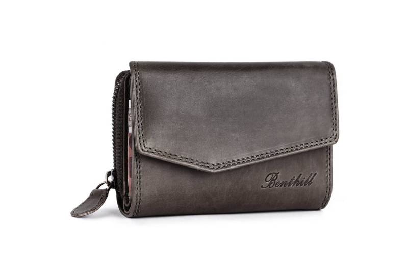 Benthill Geldbörse Damen Echt Leder Portemonnaie RFID Portmonee viel Kartenfächer Vintage, RFID-Schutz Kartenfächer Münzfach Reißverschlussfach von Benthill