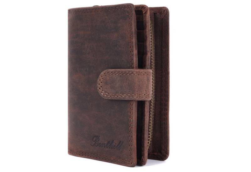 Benthill Geldbörse Damen Echt-Leder RFID Geldbeutel Frauen Vintage Portemonnaie Klein, RFID-Schutz Kartenfächer Münzfach Reißverschlussfach von Benthill