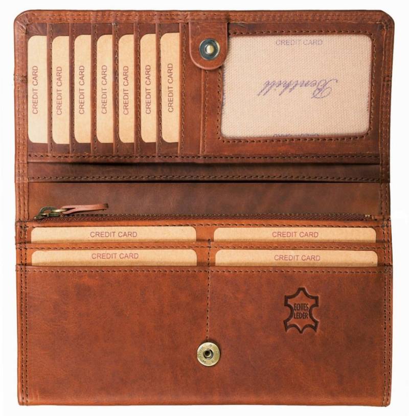 Benthill Geldbörse Damen Echt Leder RFID Portemonnaie mit vielen Kartenfächer Vintage, RFID-Schutz Kartenfächer Münzfach Reißverschlussfach von Benthill