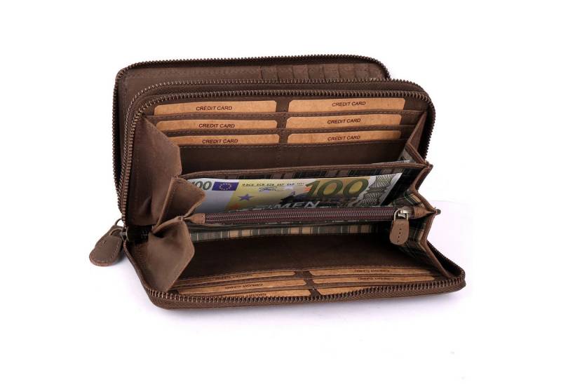 Benthill Geldbörse Damen Groß Echt-Leder RFID Portemonnaie Leder mit vielen Kartenfächer, RFID-Schutz Kartenfächer Münzfach Reißverschlussfach von Benthill