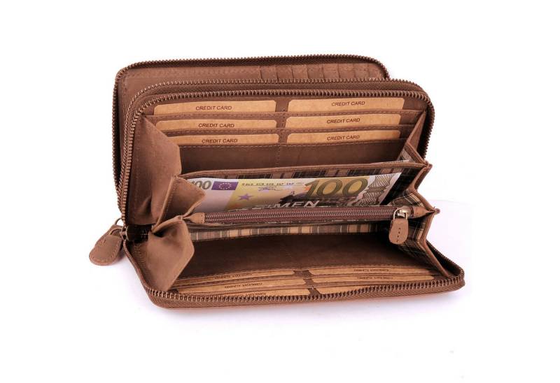 Benthill Geldbörse Damen Groß Echt-Leder RFID Portemonnaie Leder mit vielen Kartenfächer, RFID-Schutz Kartenfächer Münzfach Reißverschlussfach von Benthill