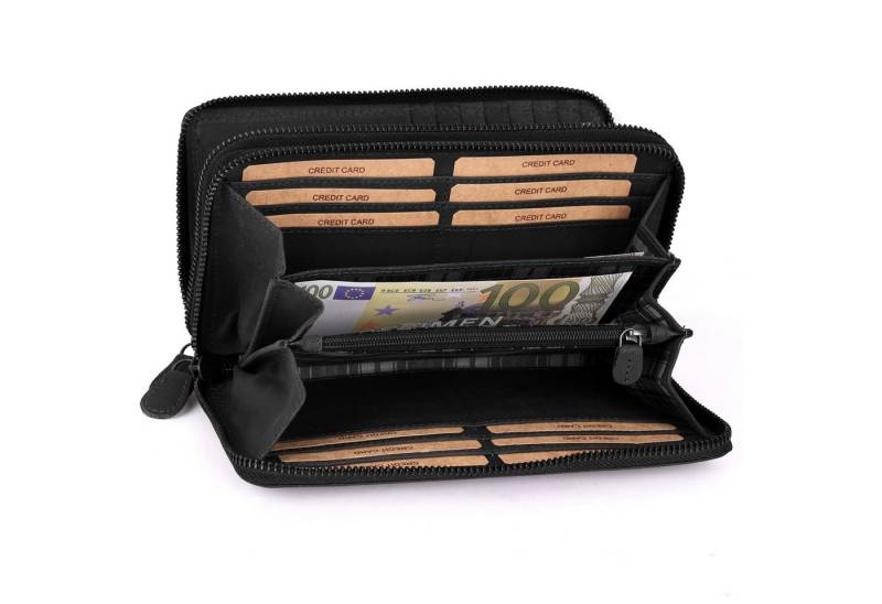 Benthill Geldbörse Damen Groß Echt-Leder RFID Portemonnaie Leder mit vielen Kartenfächer, RFID-Schutz Kartenfächer Münzfach Reißverschlussfach von Benthill