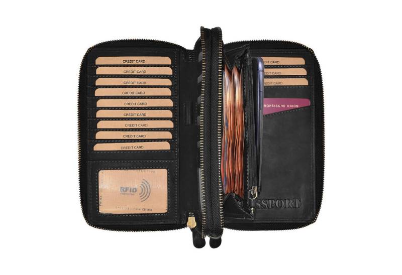 Benthill Geldbörse Echt Leder XXL RFID Große Reisebrieftasche Portemonnaie Brieftasche, RFID-Schutz Münzfach Kartenfächer Handy-Fach Reißverschlussfach von Benthill