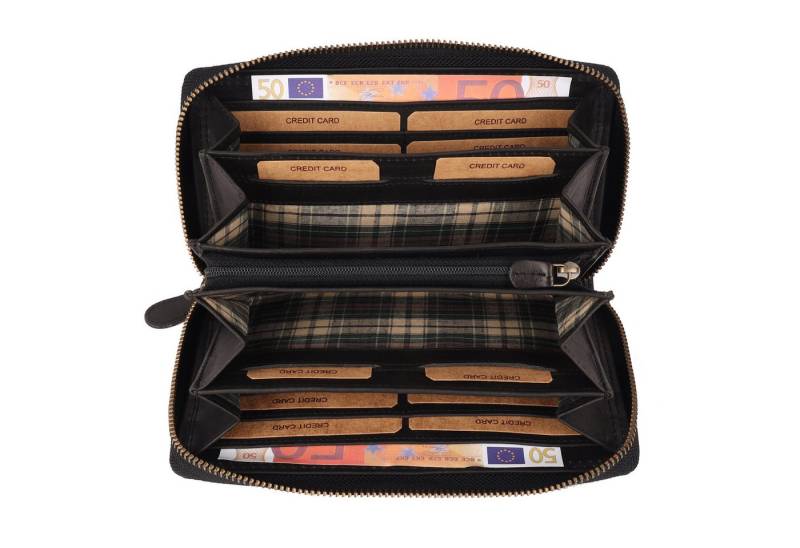 Benthill Geldbörse Groß Echt Leder XL Portemonnaie RFID viele Kartenfächer Reißverschluss, RFID-Schutz Kartenfächer Münzfach Reißverschlussfach von Benthill