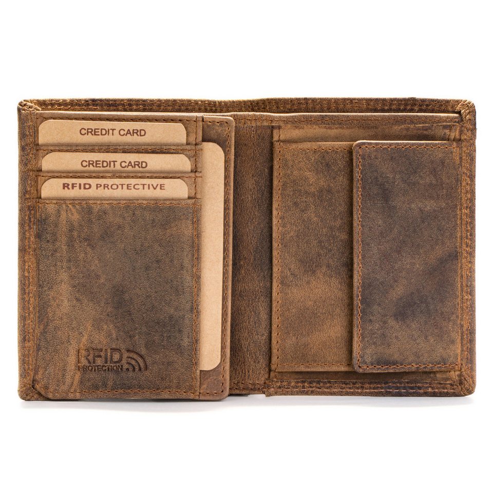 Benthill Geldbörse Herren Echt Leder Portemonnaie RFID Männer Portmonee Slim Hochformat, RFID-Schutz Kartenfächer Münzfach von Benthill