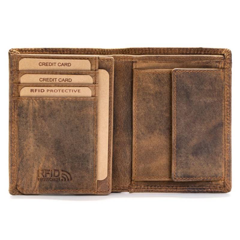 Benthill Geldbörse Herren Echt Leder Portemonnaie RFID Männer Portmonee Slim Hochformat, RFID-Schutz Kartenfächer Münzfach von Benthill