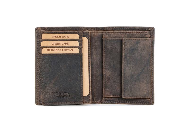 Benthill Geldbörse Herren Echt Leder Portemonnaie RFID Männer Portmonee Slim Hochformat, RFID-Schutz Kartenfächer Münzfach von Benthill