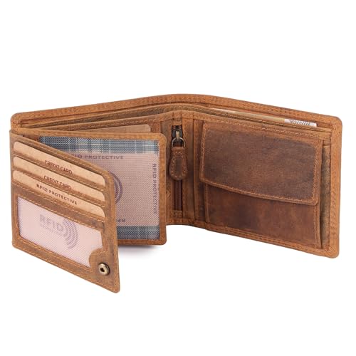 Benthill Geldbörse Herren Echt Leder - Portemonnaie mit RFID-Schutz - Männer Geldbeutel - Portmonee, Farbe:Brown - Tan (H) von Benthill