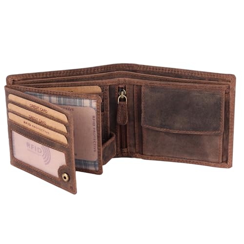 Benthill Geldbörse Herren Echt Leder - Portemonnaie mit RFID-Schutz - Männer Geldbeutel - Portmonee, Farbe:Dark Brown (H) von Benthill