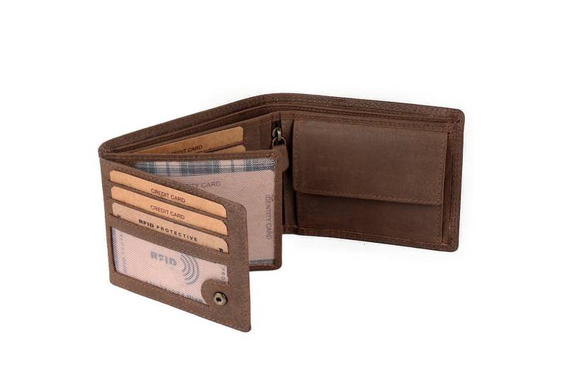Benthill Geldbörse Herren Echt Leder Portemonnaie RFID mit vielen Kartenfächer Querformat, RFID-Schutz Kartenfächer Münzfach von Benthill