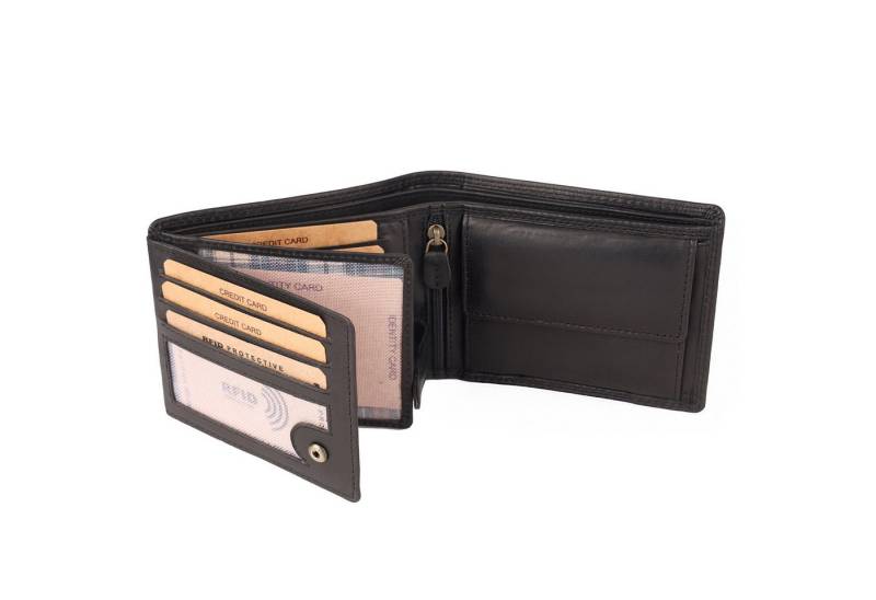 Benthill Geldbörse Herren Echt Leder Portemonnaie RFID mit vielen Kartenfächer Querformat, RFID-Schutz Kartenfächer Münzfach von Benthill