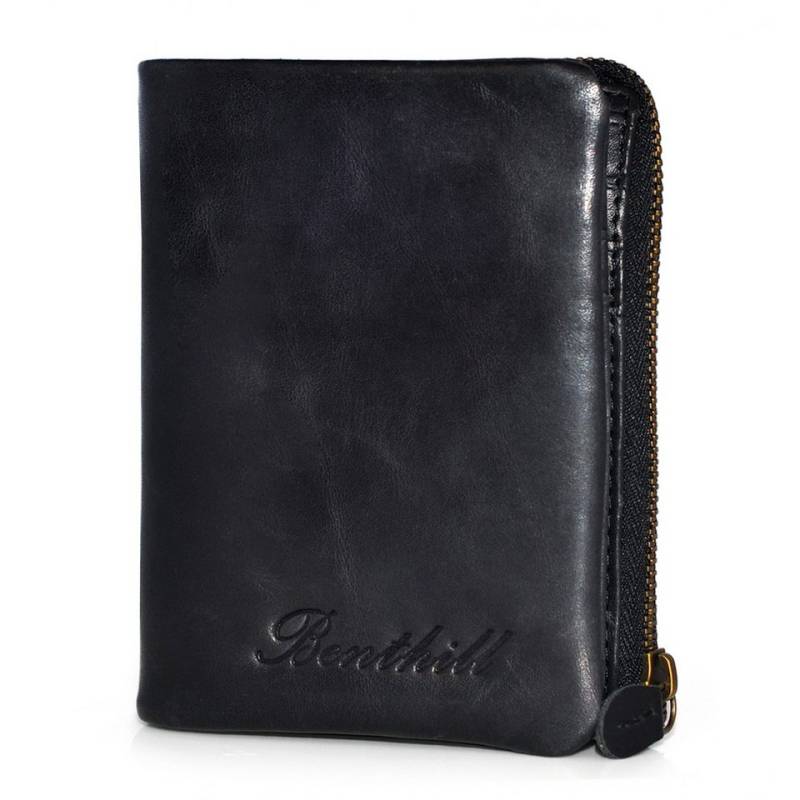 Benthill Geldbörse Klein Echt Leder Geldbeutel RFID Schutz 6 Kartenfächer Slim-Wallet, RFID-Schutz Kartenfächer Münzfach Reißverschlussfach von Benthill