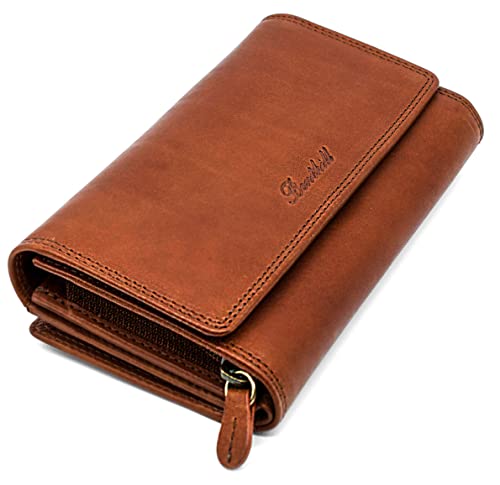 Benthill Damen Portemonnaie XXL mit RFID-Schutz | Echt-Leder Damen Geldbörse Gross | Große Vintage Damenbörse mit vielen Fächern XXL, Farbe:Braun von Benthill