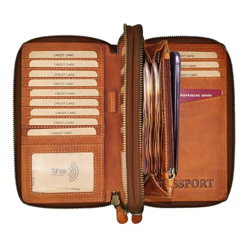Benthill Geldbörse XXL Echt Leder RFID - Großes Portemonnaie mit Handyfach - Reisebrieftasche - Damen & Herren Dokumententasche, Farbe:Braun von Benthill