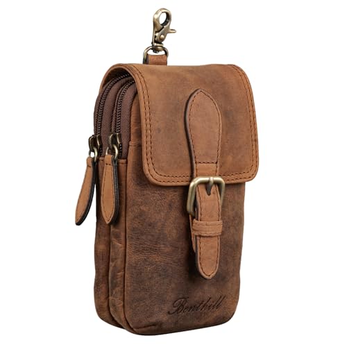 Benthill Gürteltasche aus Echtleder - Hüfttasche aus Rindsleder - Wandertasche für Damen & Herren - Organizer/Partytasche, Farbe:Braun - Tan von Benthill