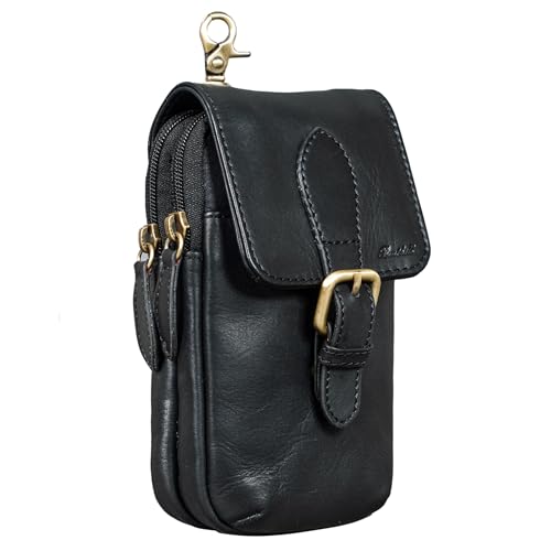 Benthill Gürteltasche aus Echtleder - Hüfttasche aus Rindsleder - Wandertasche für Damen & Herren - Organizer/Partytasche, Farbe:Schwarz von Benthill