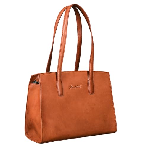 Benthill Handtasche Damen Echt Leder | Henkeltasche aus hochwertigem Rindsleder | Kleine Vintage Hobo Bag Beutel, Farbe:Braun von Benthill