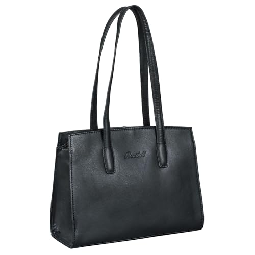 Benthill Handtasche Damen Echt Leder | Henkeltasche aus hochwertigem Rindsleder | Kleine Vintage Hobo Bag Beutel, Farbe:Schwarz von Benthill