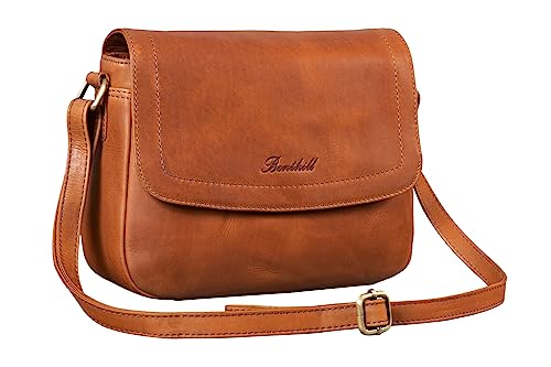 Benthill Handtasche Damen Leder - Umhängetasche aus Rindsleder - Schultertasche aus echtem Leder mit Reißverschluss - Vintage Bag Beutel, Farbe:Braun von Benthill