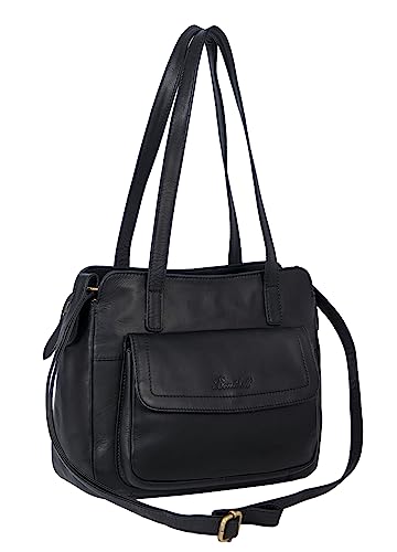 Benthill Handtaschen Damen Leder | Henkeltasche mit Umhängegurt | Vintage Echt Leder Damentasche | Umhängetasche, Farbe:Schwarz von Benthill